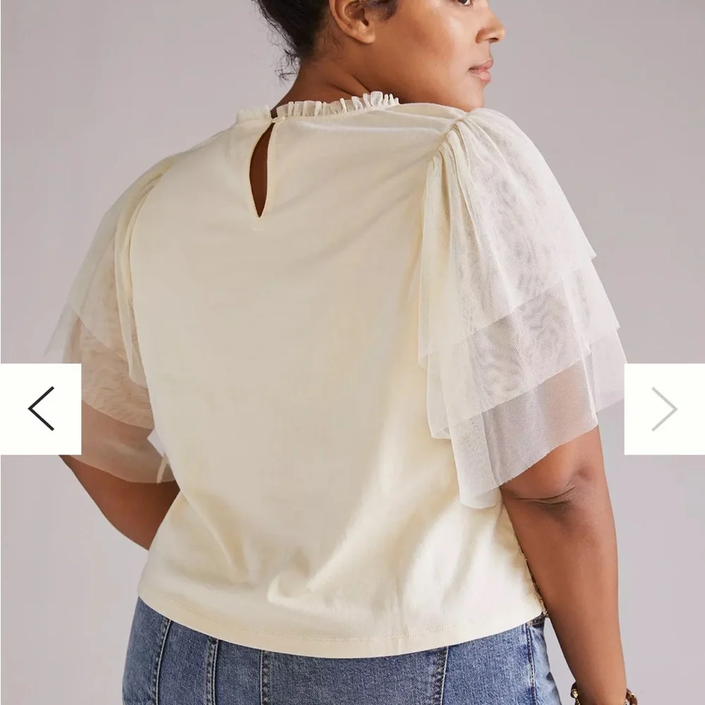 Anthropologie Gold and Cream Embellished Puff-Sleeve Blouse